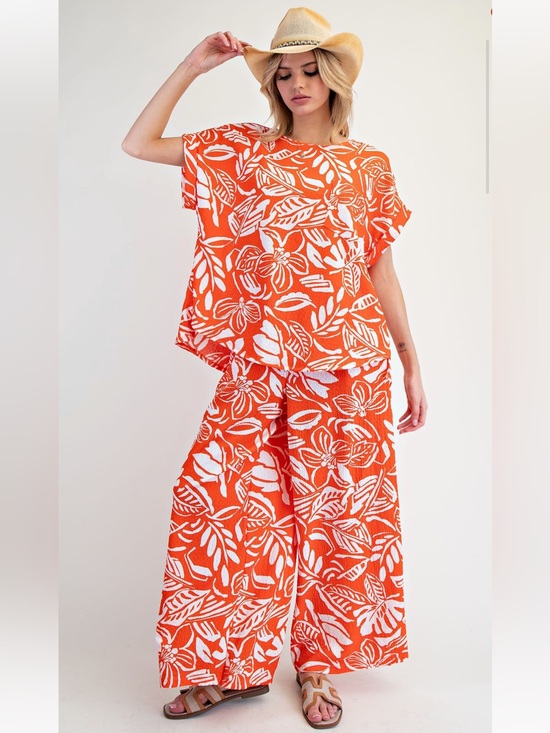 Easel Los Angeles Pants - ES55- Bright Breathable Knit Floral Wide-Leg SET